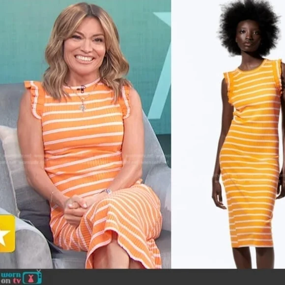 Zara Striped Ruffle Ribbed Dress Size Large - Picture 9 of 11